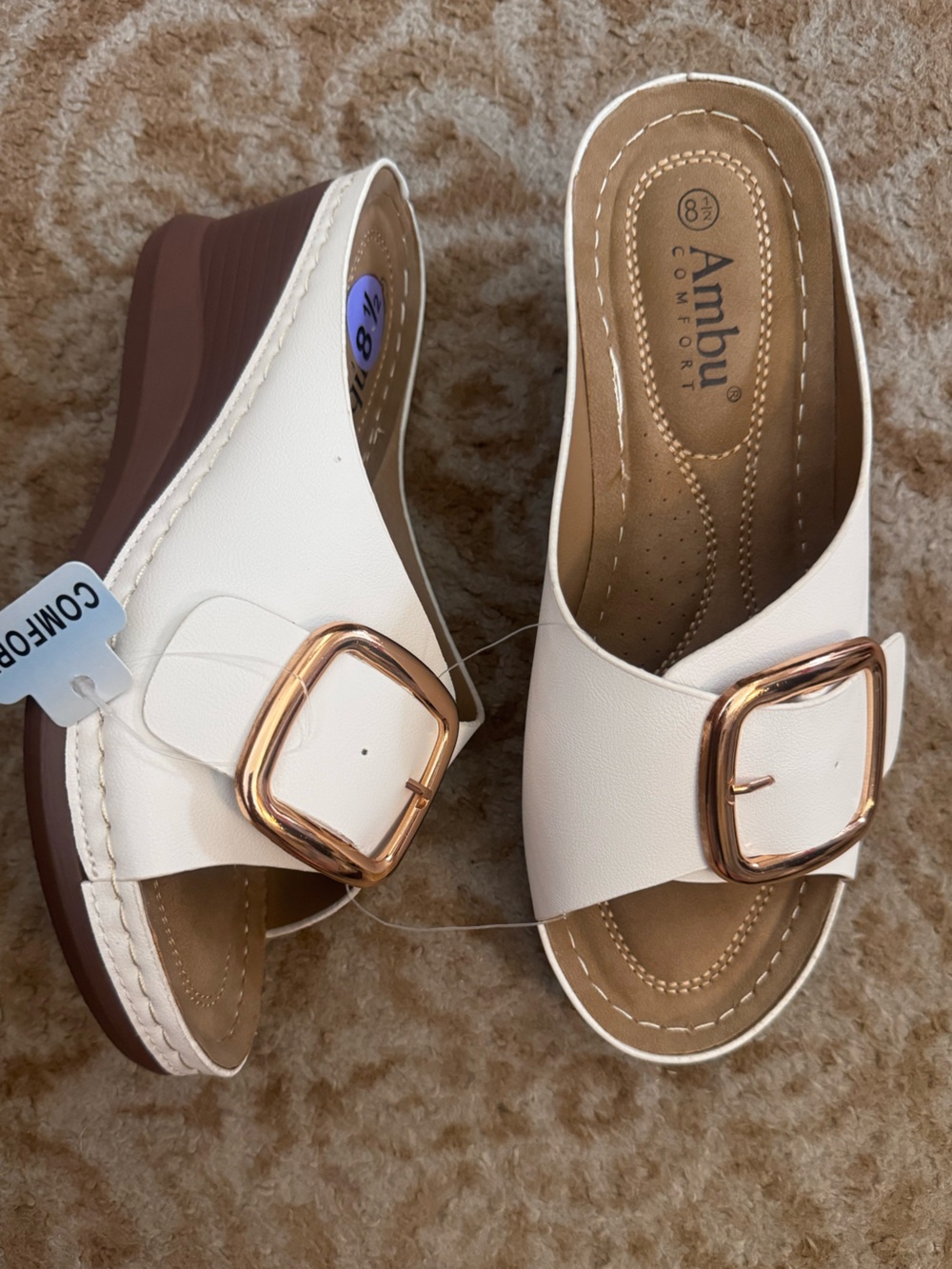 Gold buckle wedge mule slides sandals comfort shoes